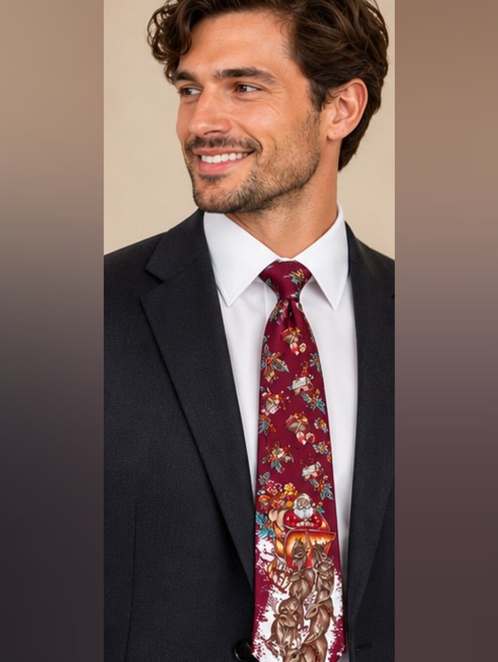 Bergamo Christmas Santa & Reindeer Novelty Tie 🎅🦌🎄